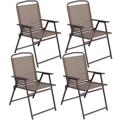 Ensemble de 4 chaises de patio pliantes, chaises de jardin pour la salle à manger, meubles extérieurs pliés avec structure en acier respirant et textilène, accoudoirs et barre transversale, toutes saisons pour terrasse, jardin, piscine, cour, camping (taupe moyen, 4 pièces)