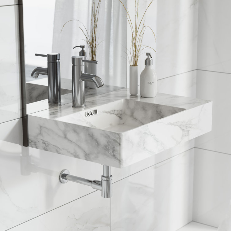 Swiss Madison St. Tropez 16.125" White Ceramic Rectangular Wall Mount Bathroom Sink with Overflow