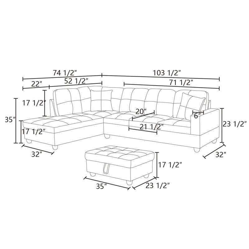 Crius 103.5" Upholstered L-Shape Sectional, Black, Left Hand Facing