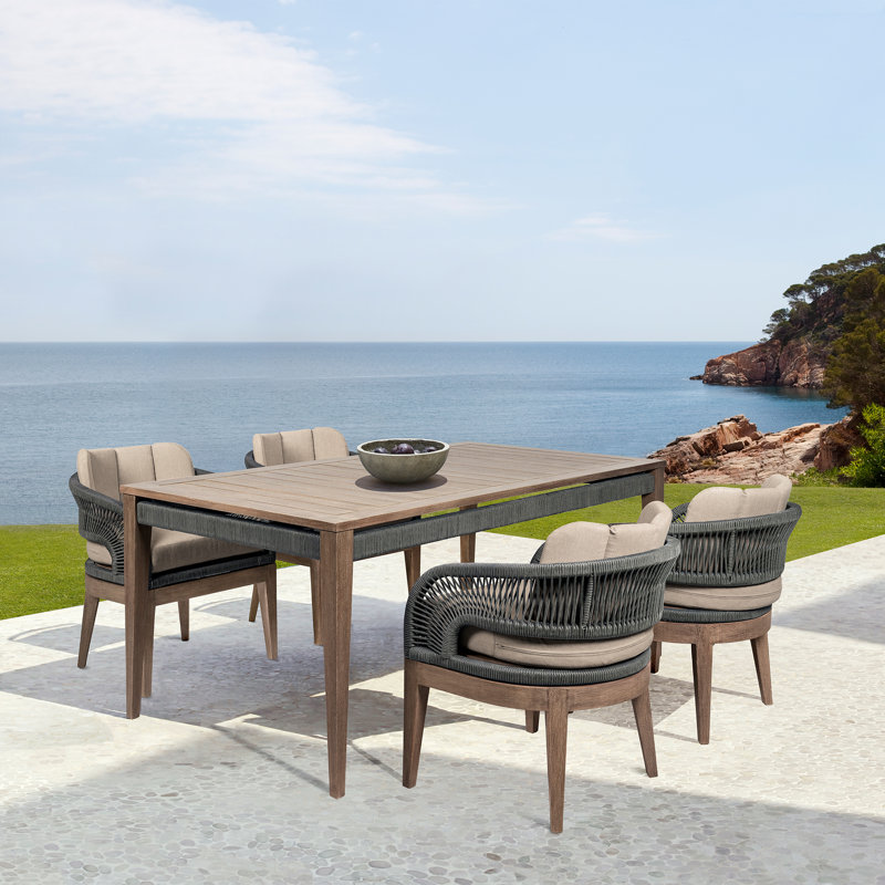 Ensemble de salle à manger de patio en bois d'eucalyptus vieilli 5 pièces Hareton