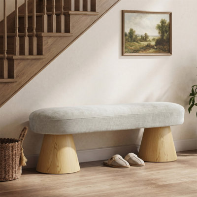 Banc de salle à manger pour salle à manger, repose-pieds en chenille de bout de lit de chambre à coucher tapissier pour le salon, avoine, pieds en bois, capacité de poids de 300 lb