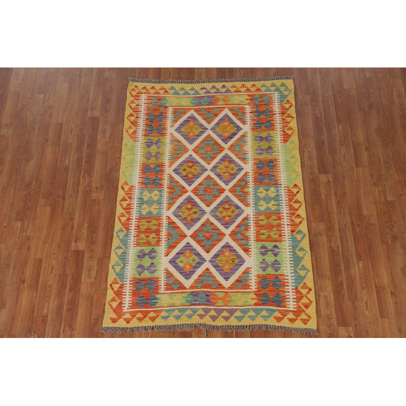 Geometric Kilim Reversible Wool Rug 4x6