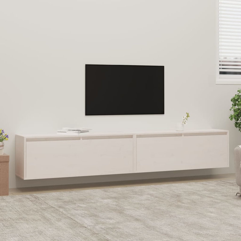 Meuble télé en bois massif pour téléviseur de 45 po ou moins, Blanc