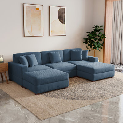Milbrey 5-Piece Corduroy Sectionals With Ottomans & Throw Pillows