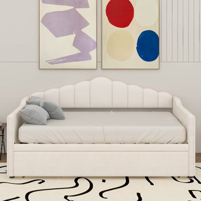 Upholstered Twin Size Daybed With Adjustable Height Pop Up Trundle And USB Type-C Charging Port