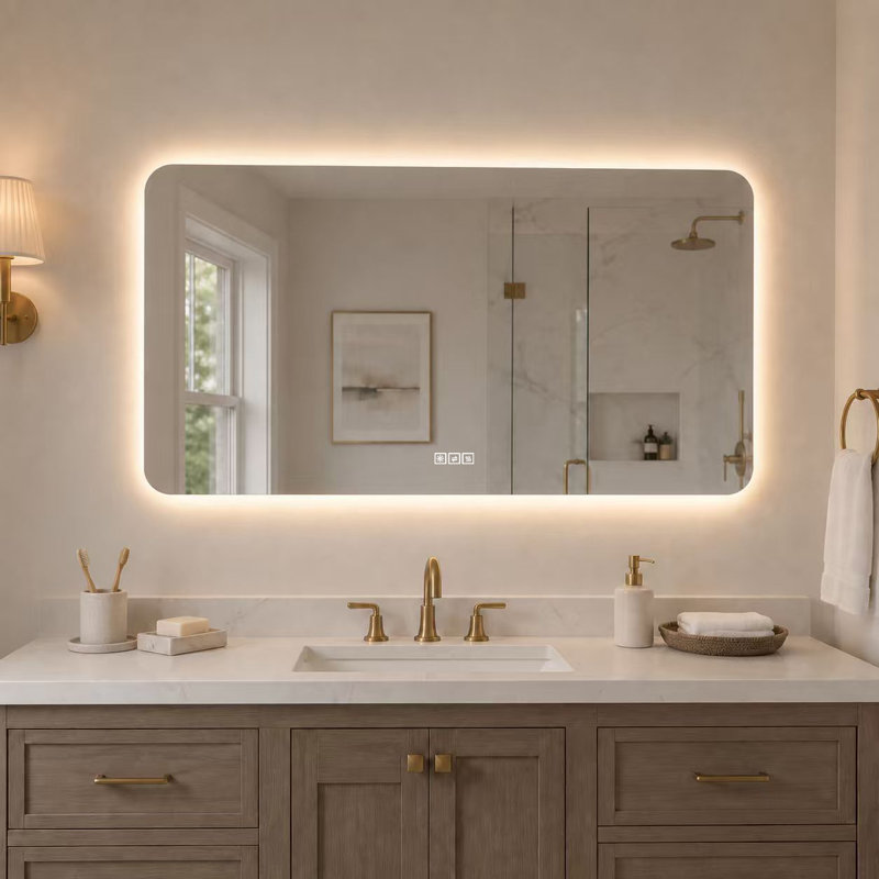  48 x 24 Inch LED Bathroom Mirror with Anti Fog Dimmable 3 Color Lighting Frameless Wall Mounted Vanity Mirror
