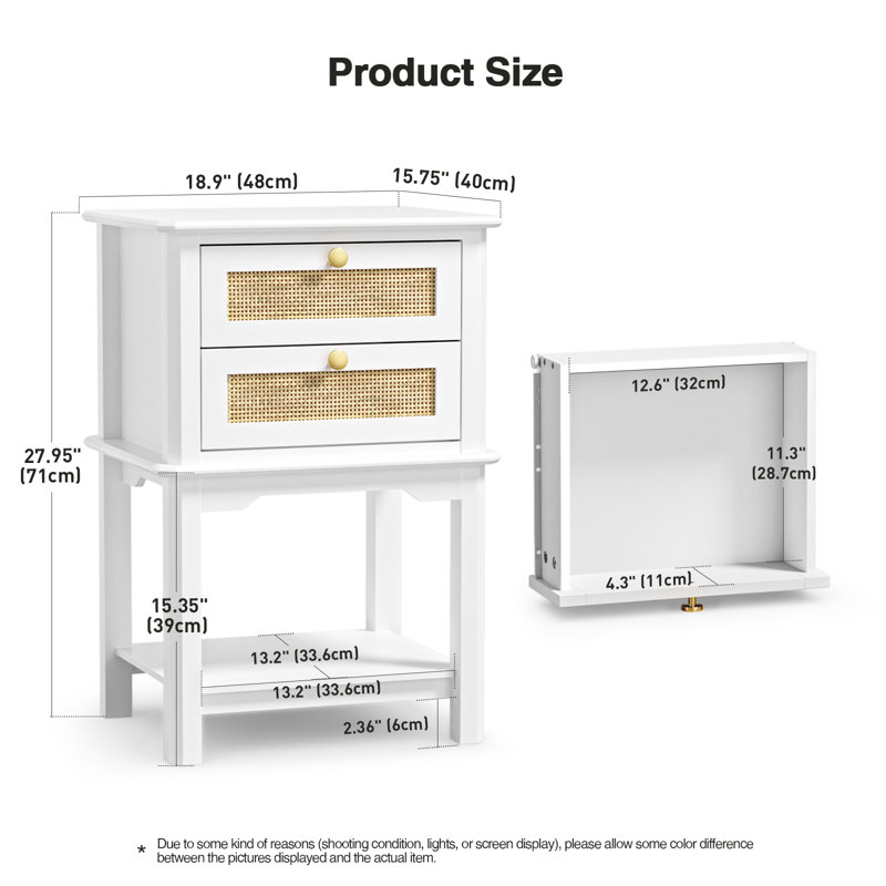 Ariyona 28"H Nightstand White bed table with 2 Drawers for Living Room