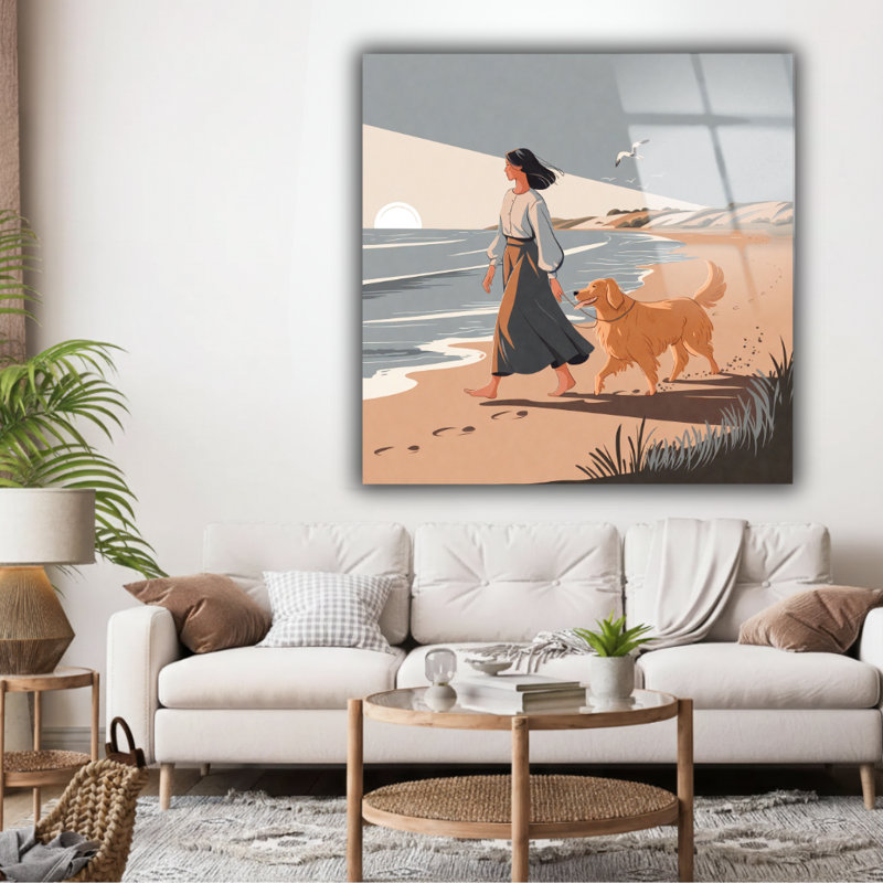 Fille et chien, cadeau de propriétaire de chien, art mural en verre trempé pour chien, H 40 po x l 40 po
