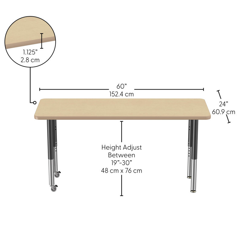 Table rectangulaire d'activité rectangulaire avec pieds réglables, 24" x 60", Érable / Érable, Super
