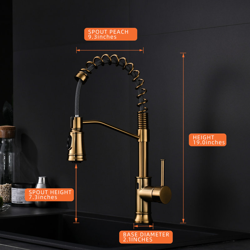 Automatic Motion Sensor Kitchen Faucet - Hands Touchless With Pull Down Brushed Gold Modern Sink Spray Smart Contemporary Design