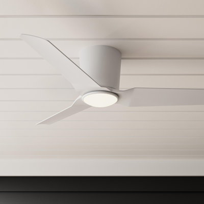 Rynn 48" 3-Blade Indoor/Outdoor Matte White Flush Mount Modern LED Ceiling Fan with Wall Control