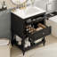 Meuble-lavabo rétro avec lavabo en céramique et rangement intelligent-656303038