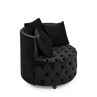Black Velvet Swivel Chair With Button Seat And Movable For Living Room Luxury Upholstered Chair, Tufting , Home Decoration