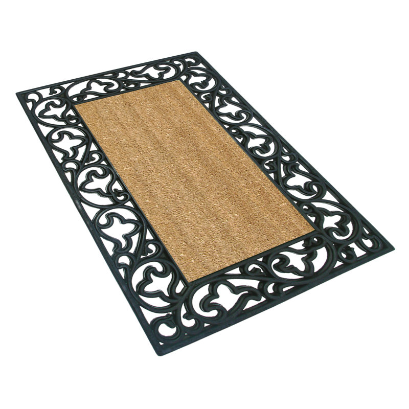 Coco en fer forgé de couleur florale 57 po x 24 po tapis de porte extérieur antidérapant Rodden, 1 pi 10 po x 3 pi