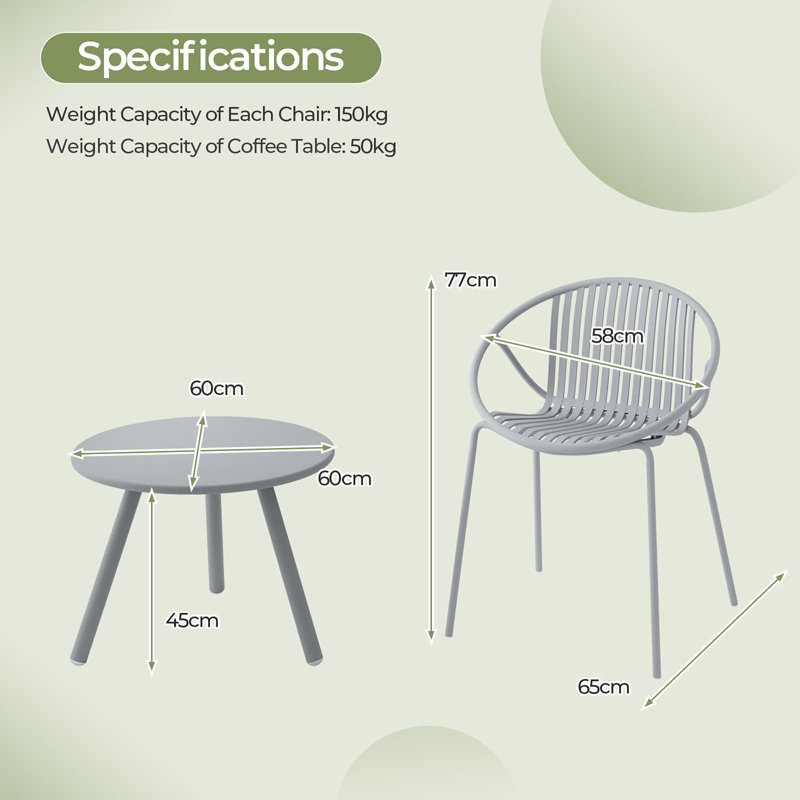 Round 3 - Piece 2 - Person 60Cm L Outdoor Table Set, Grey