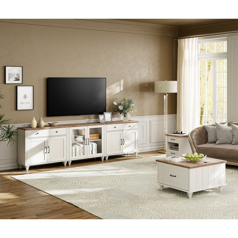 Scarlett Large TV Stand For 100 Inch TV, TV Console Table For 85 90 95 Inch TV, Entertainment Center With Ample Storage Cabinet For Living Room, Kitchen Sideboard Buffet Cabinet For Dining Room, White