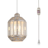 Boho Crystal Swag Lamp with Plug-in Cord – 16.4 FT Dimmable Hanging Light for Kitchen Island, Dining Room