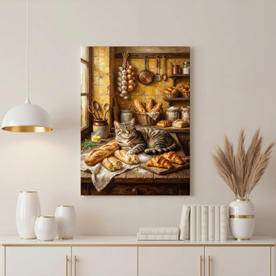 Art mural en toile Gallery Wrap pour le salon, la chambre à coucher, le bureau ou le vestibule - Décoration murale décorative avec chat de cuisine