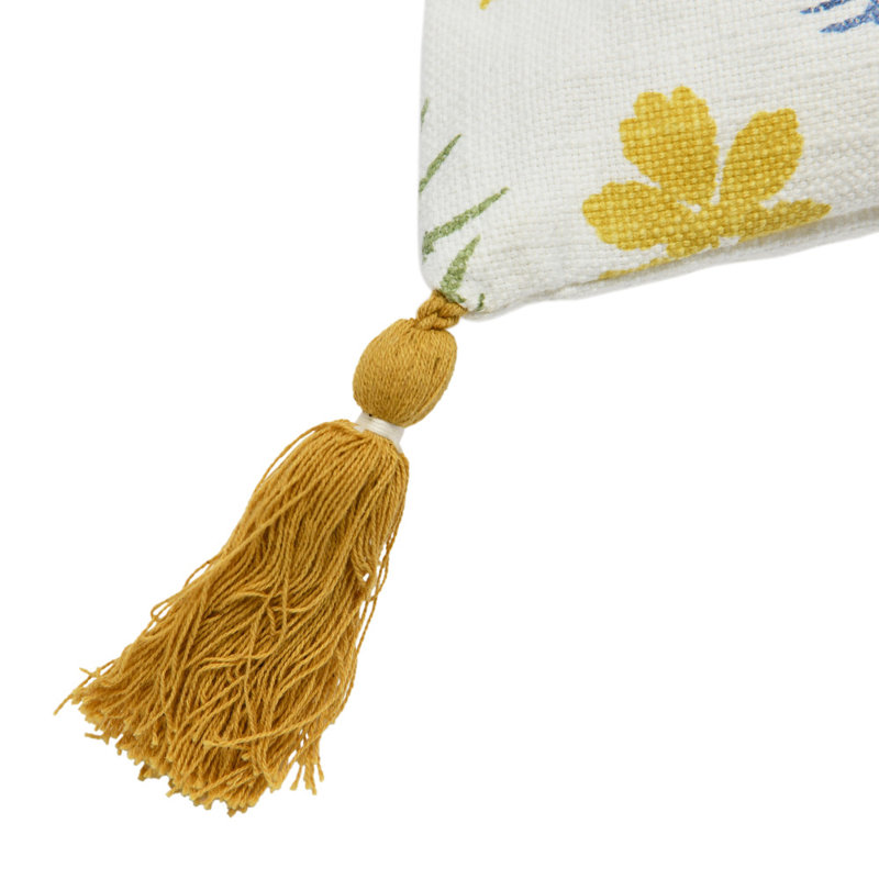 Botanical Print Cotton Square Pillow with Tassels