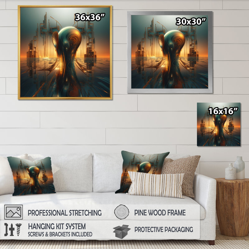 «AI Robot Dreams Of Singularity I», reproduction d'art sur toile, H 16 po x l 16 po x P 1 po, Cadre simple blanc