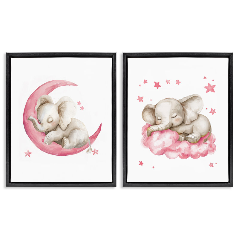 «Pink Sleepy Elephant», ensemble de 2 toiles flottantes encadrées par LSR Design Studio, H 31 po x l 25 po