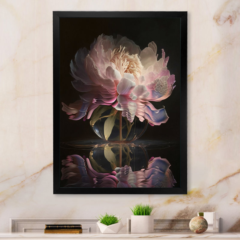 Décoration murale pivoines roses et noires - pivoines florales, Cadre photo noir, L 30 po x H 40 po