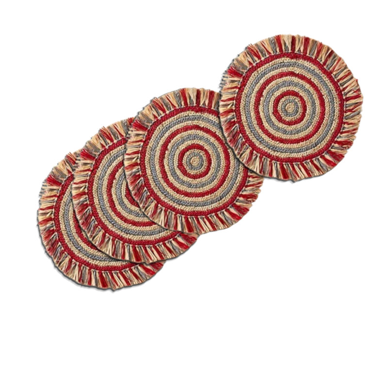 Napperon tissé à la main Americana - Tapis de table rond en raphia avec rayures rouges, blanches et bleues - Décoration de table patriotique - Accent de pique-nique du 4 juillet