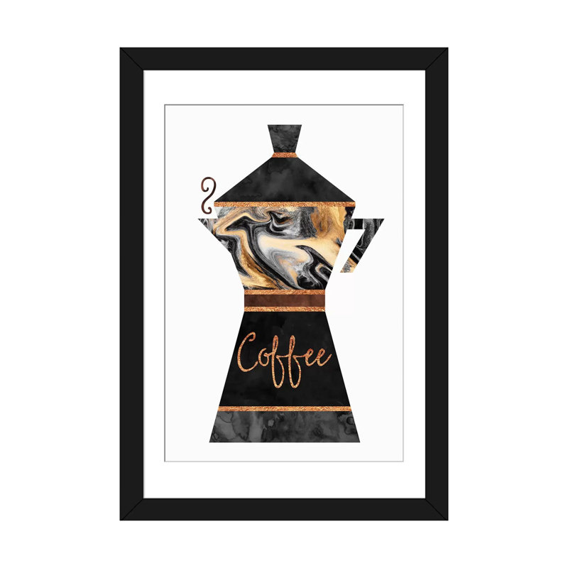 Café, impression sur toile tendue, Papier d'art encadré noir, Blanc, H 24 po x l 16 po x P 1 po