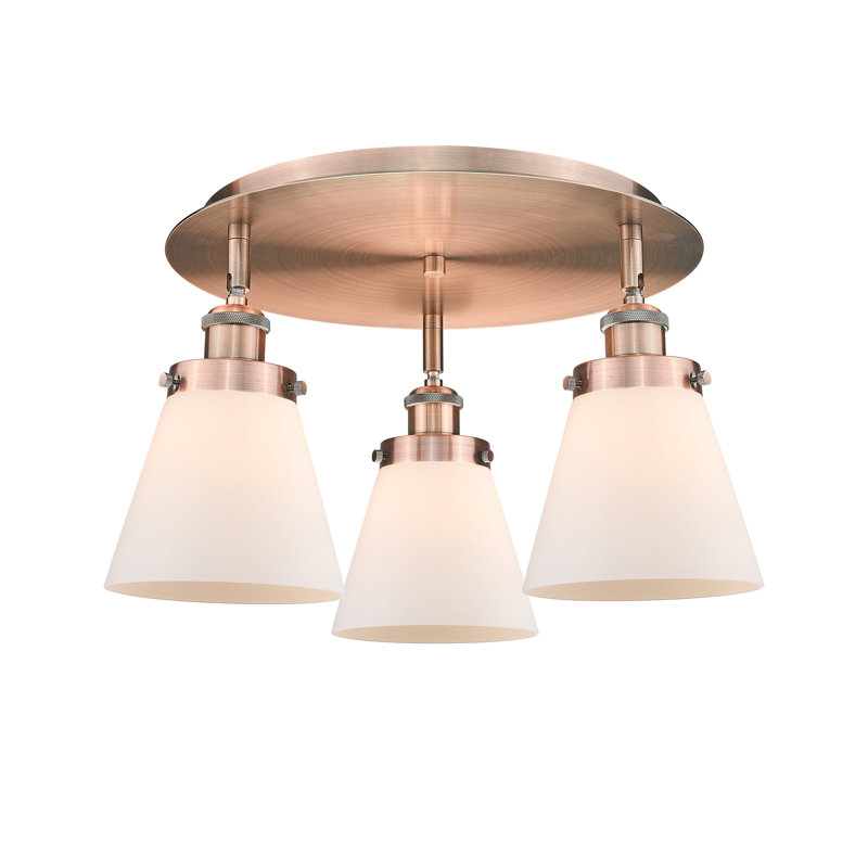 Plafonnier encastré 3 lumières Cone, Blanc mat, Cuivre antique