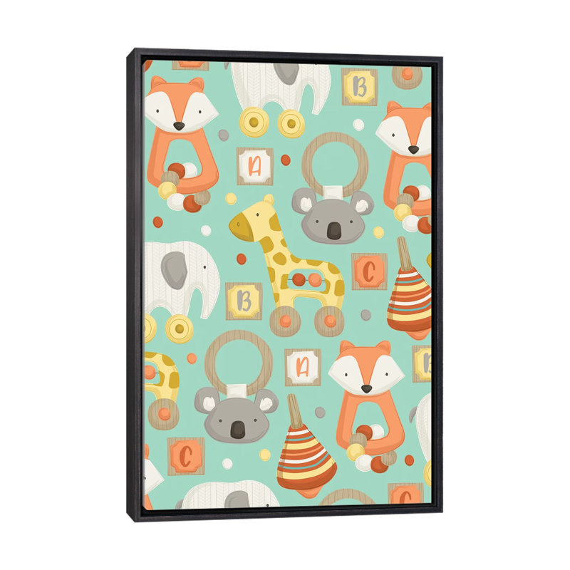 «Playtime» par Dana Saulnier - impression d'art graphique, H 60 po x l 40po x P 1,5 po, Toile avec cadre noir patiné