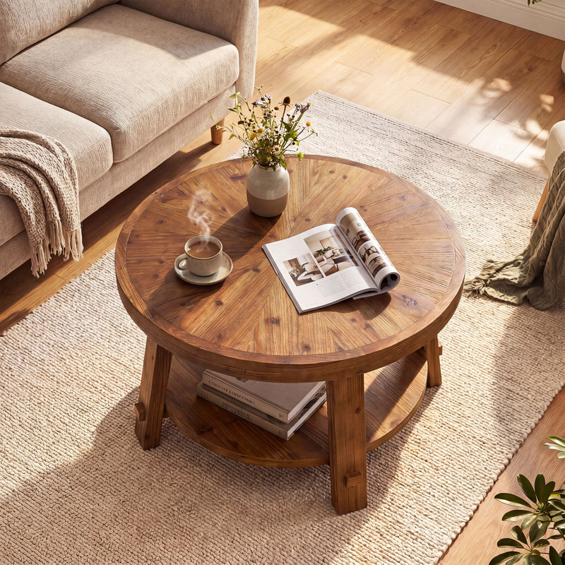 Table basse rustique en bois massif de 31,5 po avec rangement à 2 niveaux, convenant au salon ou à la chambre à coucher, brun rustique