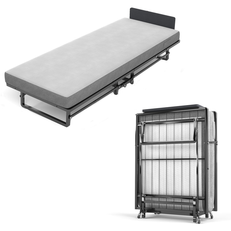 Folding Bed with 4 Inch Mattress,Portable Foldable Guest Bed,Easy Storage and Movable with 4 Castors