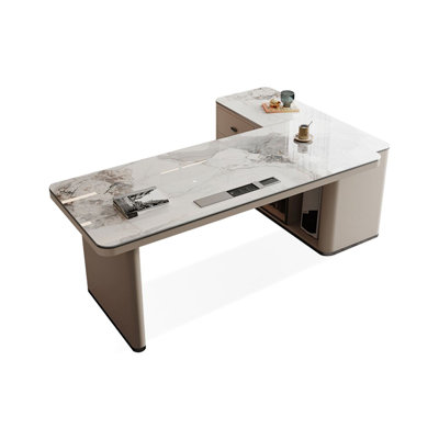 White+Beige Rectangular Stone+Manufactured Wood with 3 drawers desk