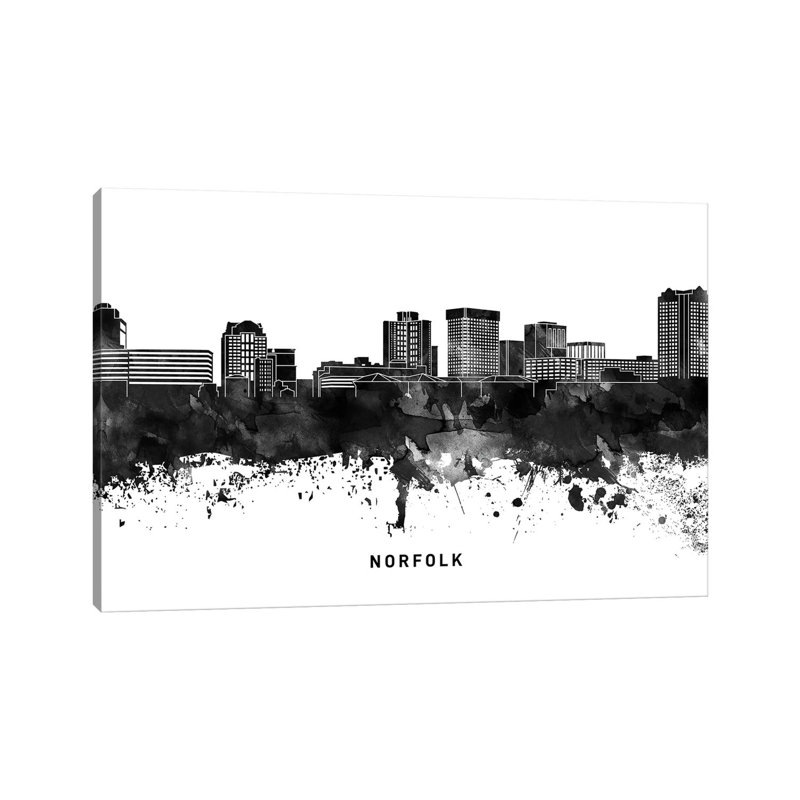 Norfolk Skyline Black & White - Wrapped Canvas Print, 66.04 cm H x 45.72 cm W x 1.91 cm D