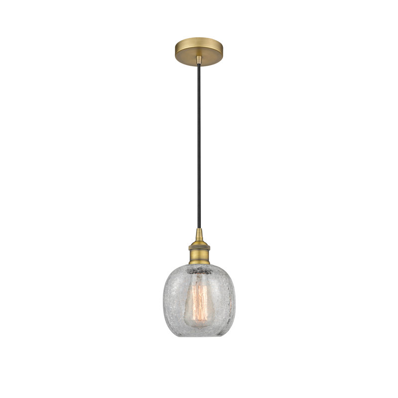 Luminaire suspendu simple à 1 lumière Amila, Laiton brossé, Craquelage transparent
