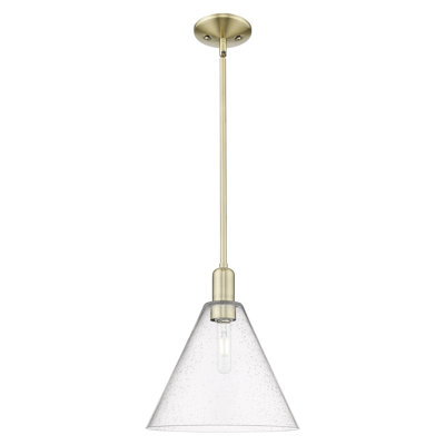 Arcadia - Benston - Mini-luminaire suspendu 1 tige 12 po - Finition laiton antique - Abat-jour granuleux