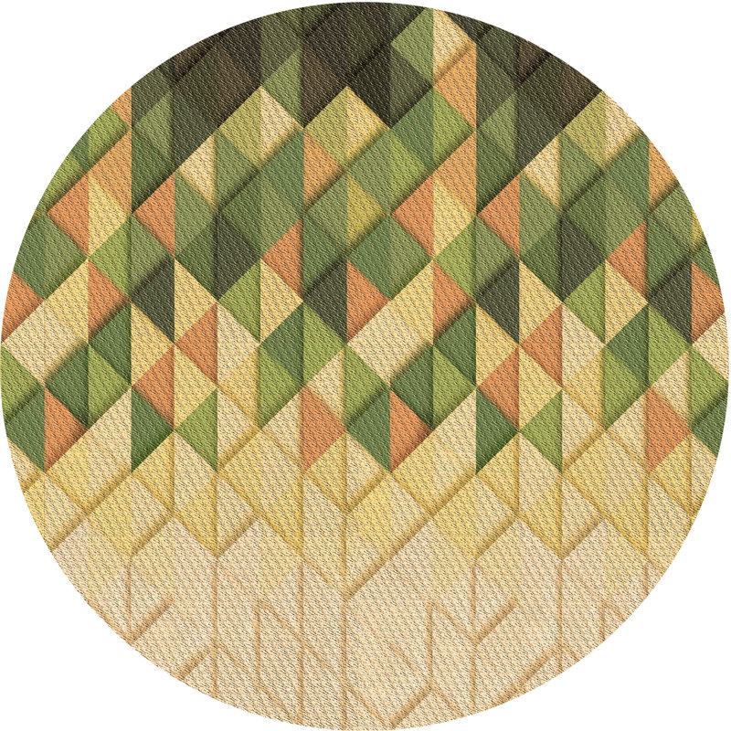 Tapis géométrique vert / brun, Rond 5 pi