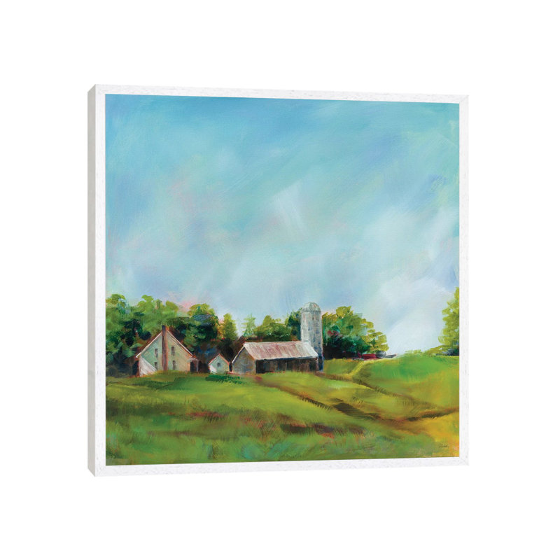 June Farm by Sue Schlabach - Painting on Canvas, White Floater Framed, 45.72cm H x 45.72cm W x 3.81cm D