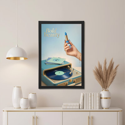 «Bold Beauty», rouge à lèvres et disque vinyle sur toile, ensemble de 1 reproduction d'art sur toile