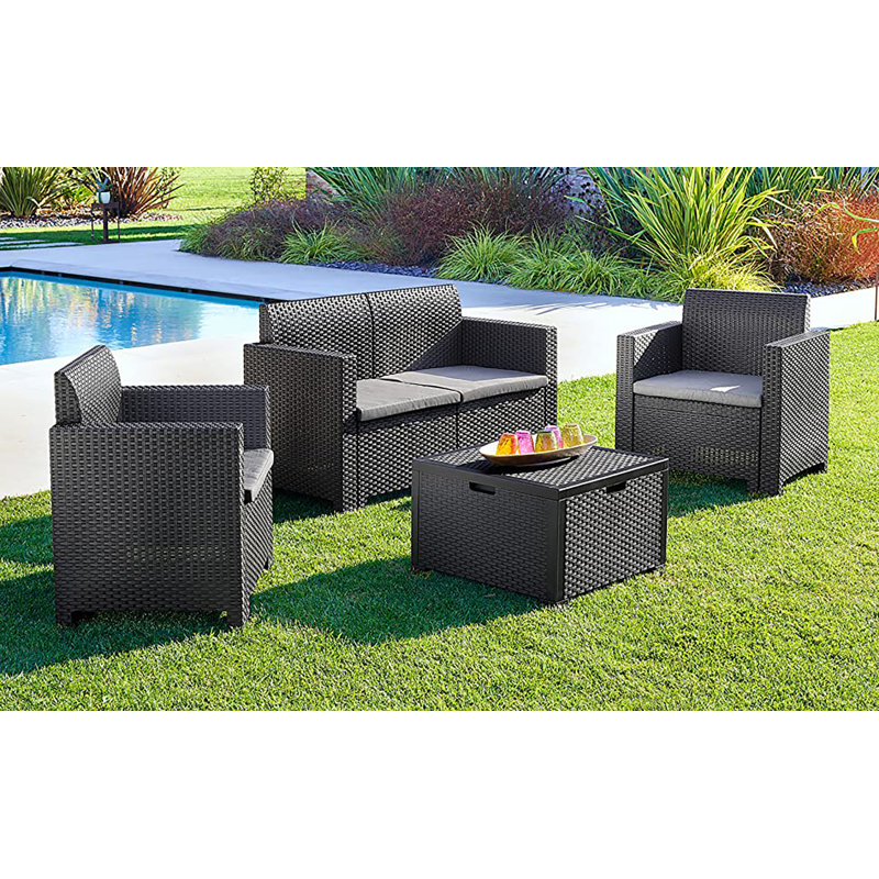 Lochie 4 - Person Patio Dining Set with , Cushions Included, Antracite