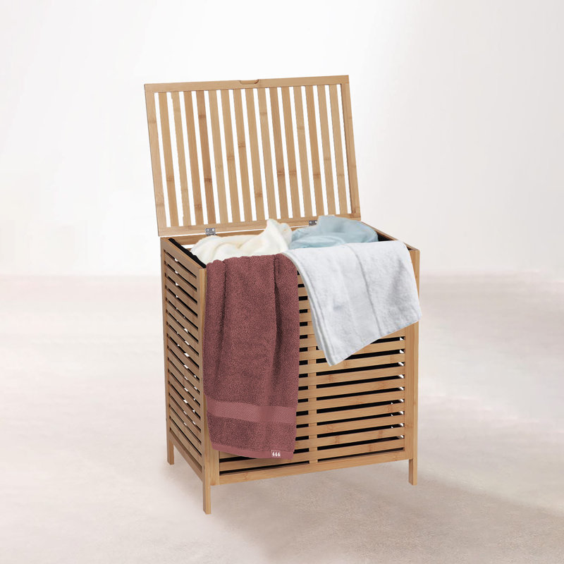 Large Bamboo Slatted Ventilation Laundry Hamper with Lid
