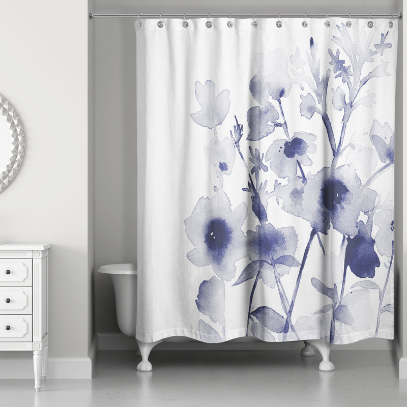 Rideau de douche simple à motif floral Gutowski, Marine
