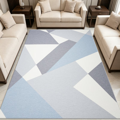 1 tapis triangulaire bleu-gris art doux, 1 tapis décoratif polyvalent et élégant, facile à nettoyer et à entretenir, meuble idéal pour la chambre à coucher, le salon, le couloir, l'entrée, le dortoir et le bureau afin de rafraîchir l'ambiance de votre maison