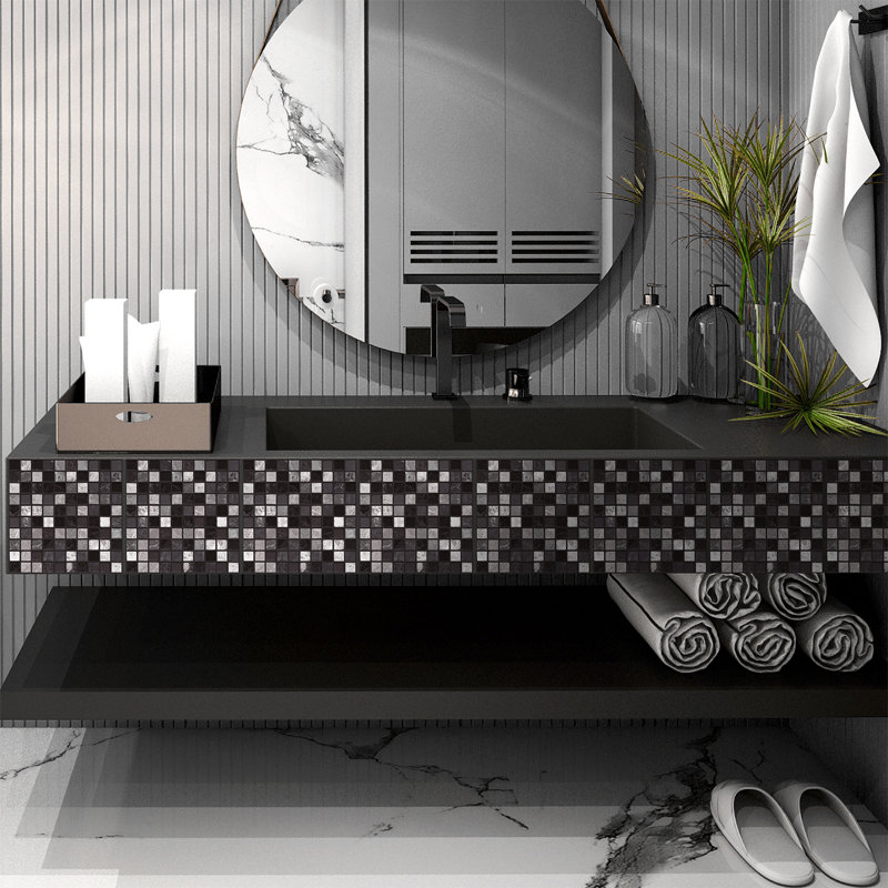 Edithe 15cm W x 15cm L Vinyl Peel and Stick Mosaic Tile, Black
