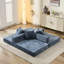 Lit convertible pliant en bleu, polyvalent pour se prélasser et dormir, tissu chenille doux, espace de rangement, rembourrage rapide après avoir déballé le matelas pour dormir, rembourrage, oreillers inclus-1726356079