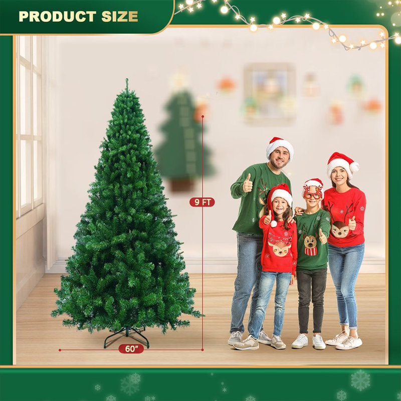 Arbre de Noël artificiel 9 pi, arbre de Noël avec 1910 pointes, support en métal et branches articulées, H 9 pi