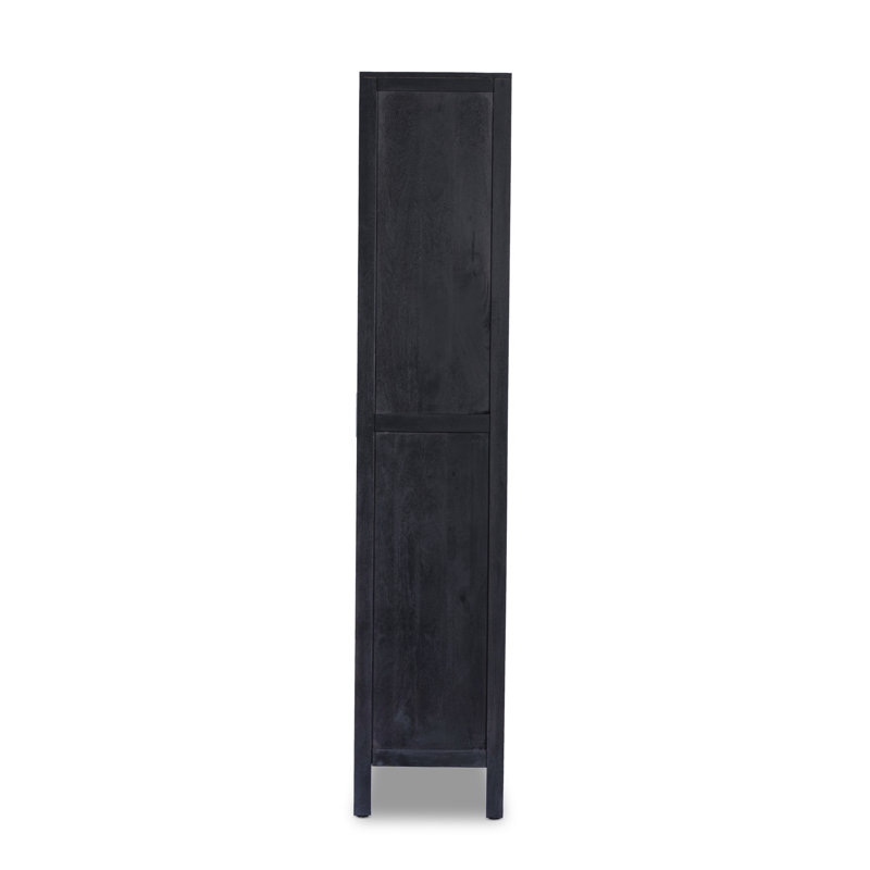 Caprice 2 - Door Solid Wood Armoire, Black Wash Mango/Black Natural Cane