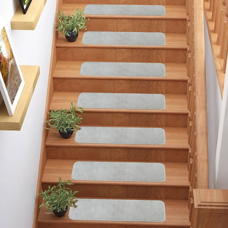 Tapis d'escalier intérieur antidérapant Comfy Collection, Blanc, Rectangle 30 po x 8,5 po, Ensemble de 13