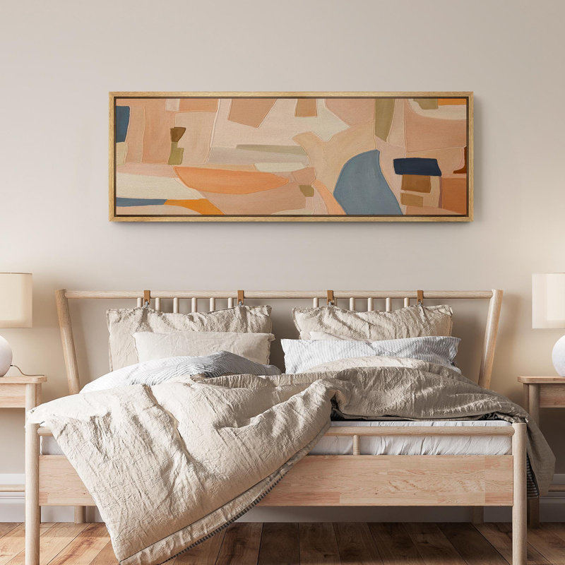 Abstract Muted Orange Minimalist Modern Boho Decor Extra Large Picture Framed Canvas Print Wall Art, 20" H x 60" W, Natural