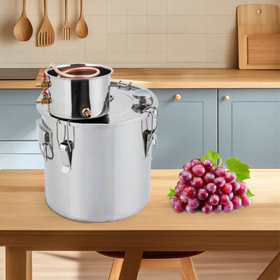 Stainless Steel Alcohol distiller. Home Distilling Brewing Kit with Copper Tube & Built‑in Dual‑Display Thermometer for DIY Whisky. Wine. Brandy and Essential Oil Making